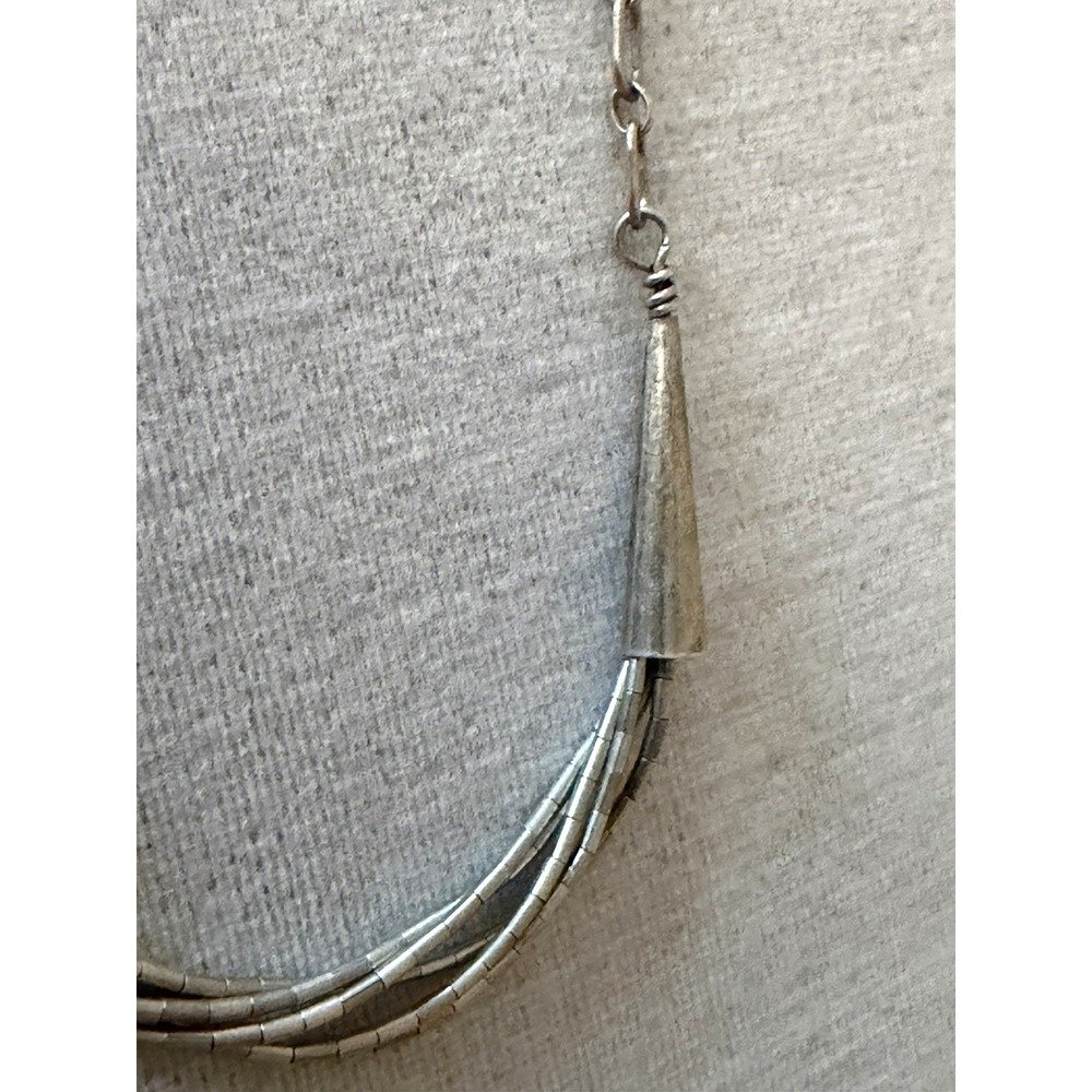 Vintage 5-Strand Liquid STERLING SILVER and Turquoise Beaded 18" Necklace - Picture 9 of 16